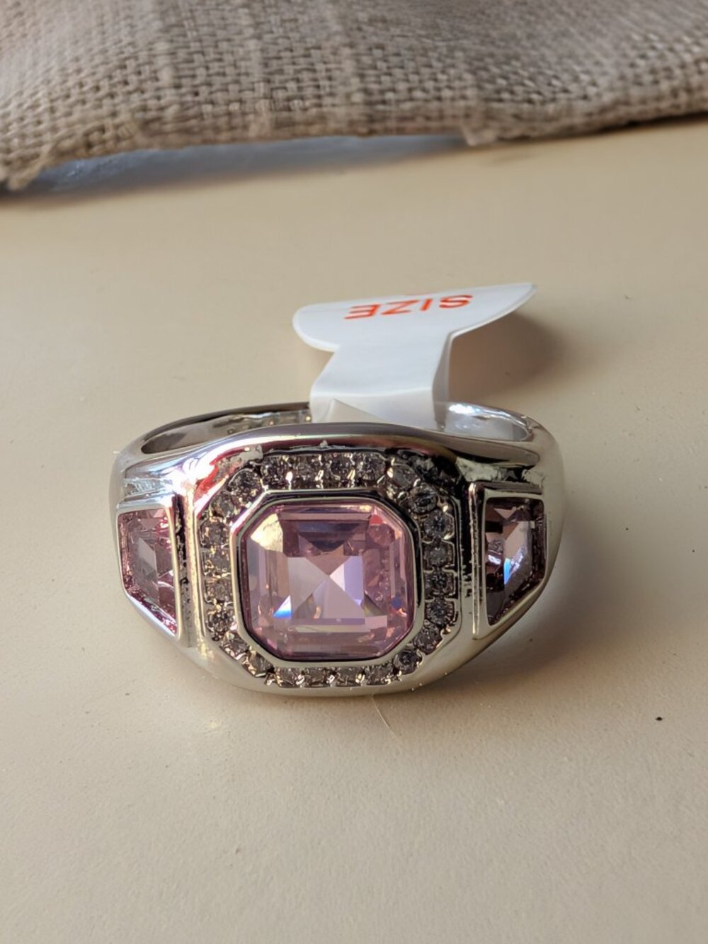 Bomb Party size 6 ring - Rose quartz/light rhodolite CZ on rhodium
